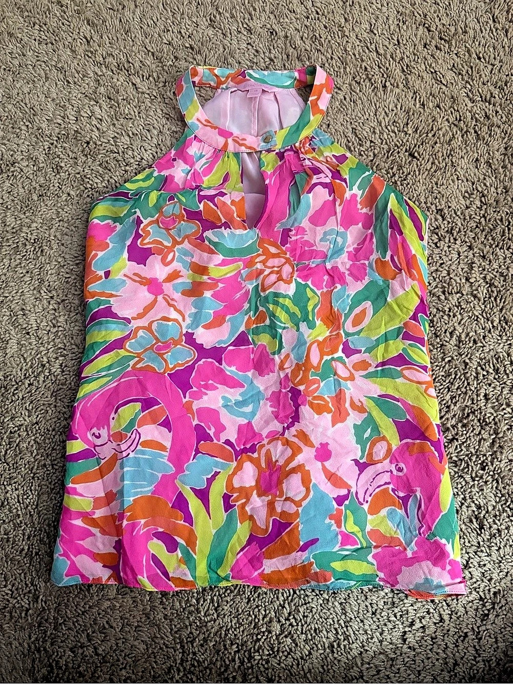 Tank Top Floral Pink & Green XS